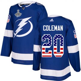Adidas Tampa Bay Lightning #20 Blake Coleman Blue Home Authentic USA Flag 2020 Stanley Cup Champions Stitched NHL Jersey