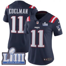 Nike New England Patriots #11 Julian Edelman Navy Blue Super Bowl LIII Bound Womens Stitched NFL Limited Rush Jersey