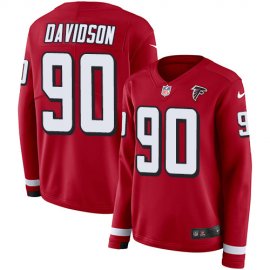 Nike Atlanta Falcons #90 Marlon Davidson Red Team Color Womens Stitched NFL Limited Therma Long Sleeve Jersey