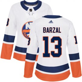 Adidas New York Islanders #13 Mathew Barzal White Road Authentic Womens Stitched NHL Jersey