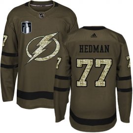 Adidas Tampa Bay Lightning #77 Victor Hedman Green 2022 Stanley Cup Final Patch Salute to Service Stitched NHL Jersey Mens