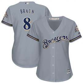 Milwaukee Brewers #8 Ryan Braun Grey Road Womens Stitched MLB Jersey