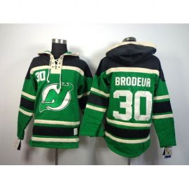 New Jersey Devils #30 Martin Brodeur Green St. Patricks Day McNary Lace Hoodie Stitched NHL Jersey