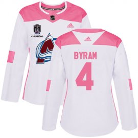 Adidas Colorado Avalanche #4 Bowen Byram White/Pink 2022 Stanley Cup Champions Authentic Fashion Womens Stitched NHL Jersey Womens