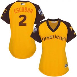 Kansas City Royals #2 Alcides Escobar Gold 2016 All-Star American League Womens Stitched MLB Jersey