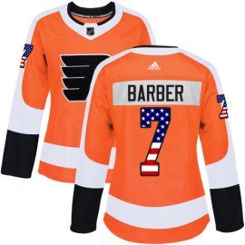 Adidas Philadelphia Flyers #7 Bill Barber Orange Home Authentic USA Flag Womens Stitched NHL Jersey
