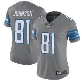 Nike Detroit Lions #81 Calvin Johnson Gray Womens Stitched NFL Limited Rush Jersey