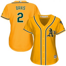 Oakland Athletics #2 Khris Davis Gold Alternate Womens Stitched MLB Jersey
