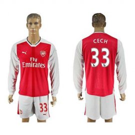 Arsenal #33 Cech Red Home Long Sleeves Soccer Club Jersey