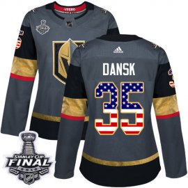 Adidas Vegas Golden Knights #35 Oscar Dansk Grey Home Authentic USA Flag 2018 Stanley Cup Final Womens Stitched NHL Jersey