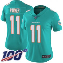 Nike Miami Dolphins #11 DeVante Parker Aqua Green Team Color Womens Stitched NFL 100th Season Vapor Limited Jersey