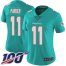 Nike Miami Dolphins #11 DeVante Parker Aqua Green Team Color Womens Stitched NFL 100th Season Vapor Limited Jersey
