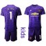 Manchester United #1 De Gea Purple Goalkeeper Kid Soccer Club Jersey