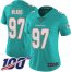 Nike Miami Dolphins #97 Christian Wilkins Aqua Green Team Color Womens Stitched NFL 100th Season Vapor Limited Jersey