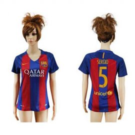 Womens Barcelona #5 Sergio Home Soccer Club Jersey