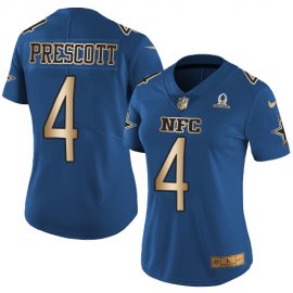 Nike Dallas Cowboys #4 Dak Prescott Navy Womens Stitched NFL Limited Gold NFC 2017 Pro Bowl Jersey