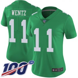 Nike Philadelphia Eagles #11 Carson Wentz Green Womens Stitched NFL Limited Rush 100th Season Jersey