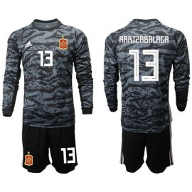 Spain #13 Arrizabalaga Black Long Sleeves Goalkeeper Soccer Country Jersey