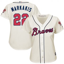 Atlanta Braves #22 Nick Markakis Cream Alternate Womens Stitched MLB Jersey