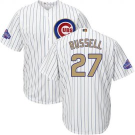 Chicago Cubs #27 Addison Russell White(Blue Strip) 2017 Gold Program Cool Base Stitched Youth MLB Jersey
