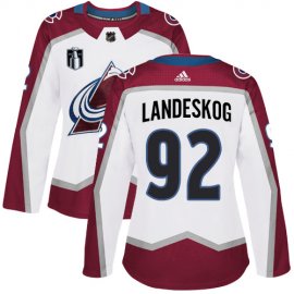 Adidas Colorado Avalanche #92 Gabriel Landeskog White Womens 2022 Stanley Cup Final Patch Road Authentic Stitched NHL Jersey Womens