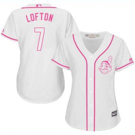 Cleveland Indians #7 Kenny Lofton White/Pink Fashion Womens Stitched MLB Jersey