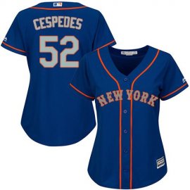 New York Mets #52 Yoenis Cespedes Blue(Grey NO.) Alternate Womens Stitched MLB Jersey