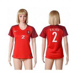 Womens Portugal #2 B.Alves Home Soccer Country Jersey