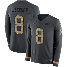 Nike Baltimore Ravens #8 Lamar Jackson Anthracite Salute to Service Mens Stitched NFL Limited Therma Long Sleeve Jersey