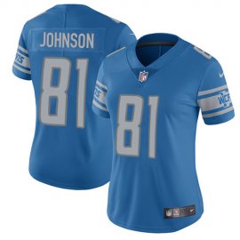 Nike Detroit Lions #81 Calvin Johnson Light Blue Team Color Womens Stitched NFL Vapor Untouchable Limited Jersey