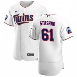 Minnesota Twins #61 Cody Stashak Mens Nike White Home 2020 60th Season Authentic Team MLB Jersey