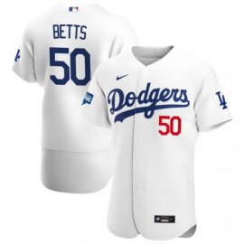Los Angeles Dodgers #50 Mookie Betts Mens Nike White Home 2020 World Series Champions Authentic Player MLB Jersey