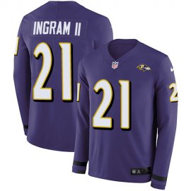 Nike Baltimore Ravens #21 Mark Ingram II Purple Team Color Mens Stitched NFL Limited Therma Long Sleeve Jersey