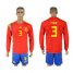 Spain #3 Pique Red Home Long Sleeves Soccer Country Jersey
