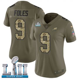 Nike Philadelphia Eagles #9 Nick Foles Olive/Camo Super Bowl LII Womens Stitched NFL Limited 2017 Salute to Service Jersey