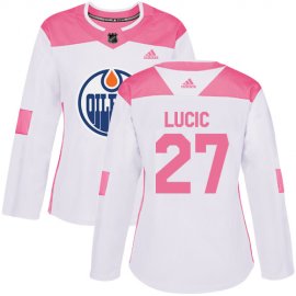 Adidas Edmonton Oilers #27 Milan Lucic White/Pink Authentic Fashion Womens Stitched NHL Jersey