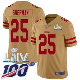 Nike San Francisco 49ers #25 Richard Sherman Gold Super Bowl LIV 2020 Mens Stitched NFL Limited Inverted Legend 100th Season Jersey