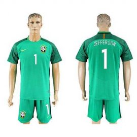 Brazil #1 Jefferson Green Goalkeeper Soccer Country Jersey
