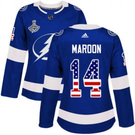 Adidas Tampa Bay Lightning #14 Pat Maroon Blue Home Authentic USA Flag Womens 2020 Stanley Cup Champions Stitched NHL Jersey
