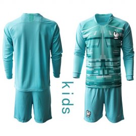 France Blank Light Blue Goalkeeper Long Sleeves Kid Soccer Country Jersey