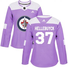 Adidas Winnipeg Jets #37 Connor Hellebuyck Purple Authentic Fights Cancer Womens Stitched NHL Jersey