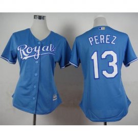 Kansas City Royals #13 Salvador Perez Light Blue Alternate 1 Womens Stitched MLB Jersey