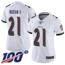 Nike Baltimore Ravens #21 Mark Ingram II White Womens Stitched NFL 100th Season Vapor Limited Jersey