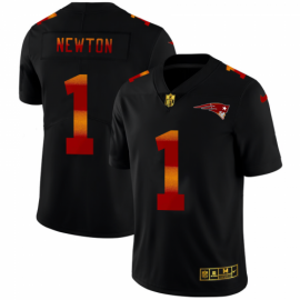New England New England Patriots #1 Cam Newton Mens Black Nike Red Orange Stripe Vapor Limited NFL Jersey