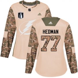 Adidas Tampa Bay Lightning #77 Victor Hedman Camo Authentic 2022 Stanley Cup Final Patch Womens Veterans Day Stitched NHL Jersey Womens