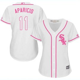Chicago White Sox #11 Luis Aparicio White/Pink Fashion Womens Stitched MLB Jersey