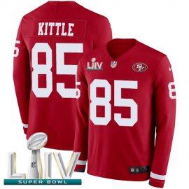 Nike San Francisco 49ers #85 George Kittle Red Super Bowl LIV 2020 Team Color Mens Stitched NFL Limited Therma Long Sleeve Jersey