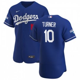 Los Angeles Dodgers #10 Justin Turner Mens Nike Royal Alternate 2020 World Series Champions Authentic Player MLB Jersey