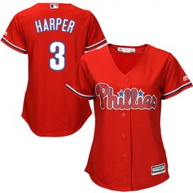 Philadelphia Phillies #3 Bryce Harper Red Alternate Womens Stitched MLB Jersey