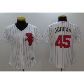 Chicago White Sox #45 Michael Jordan White(Black Strip) Mothers Day Cool Base Womens Stitched MLB Jersey